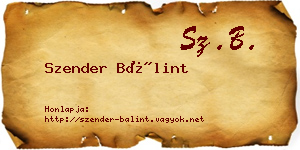 Szender Bálint névjegykártya